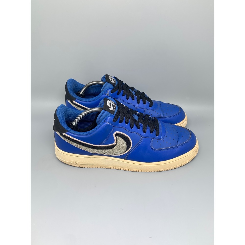 Nike Air Force 1 07 LV8 Chenille Swoosh Blue Shoes 823511-409 Men's Sz 11